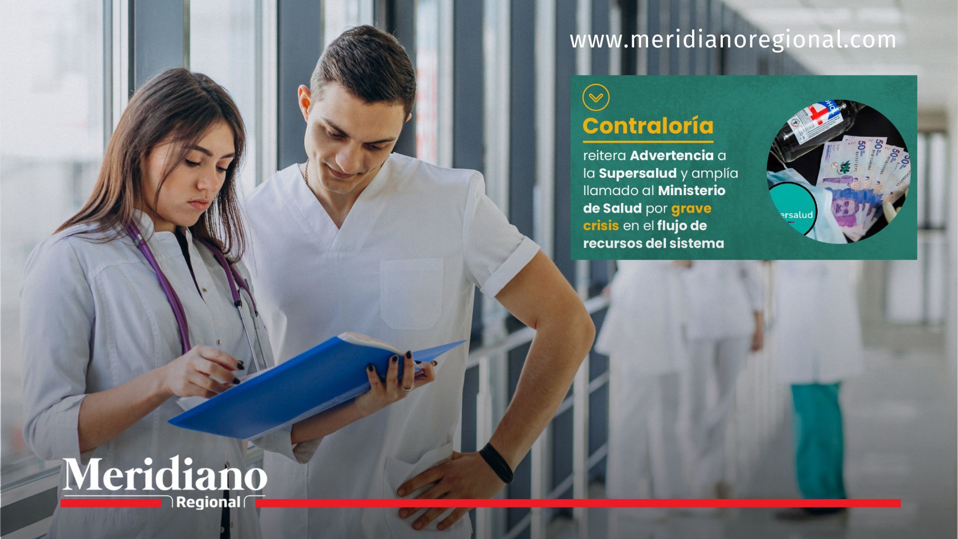 Doctores revisan documentos mientras la Contraloría advierte crisis del sistema de salud en Colombia por deudas de las EPS.