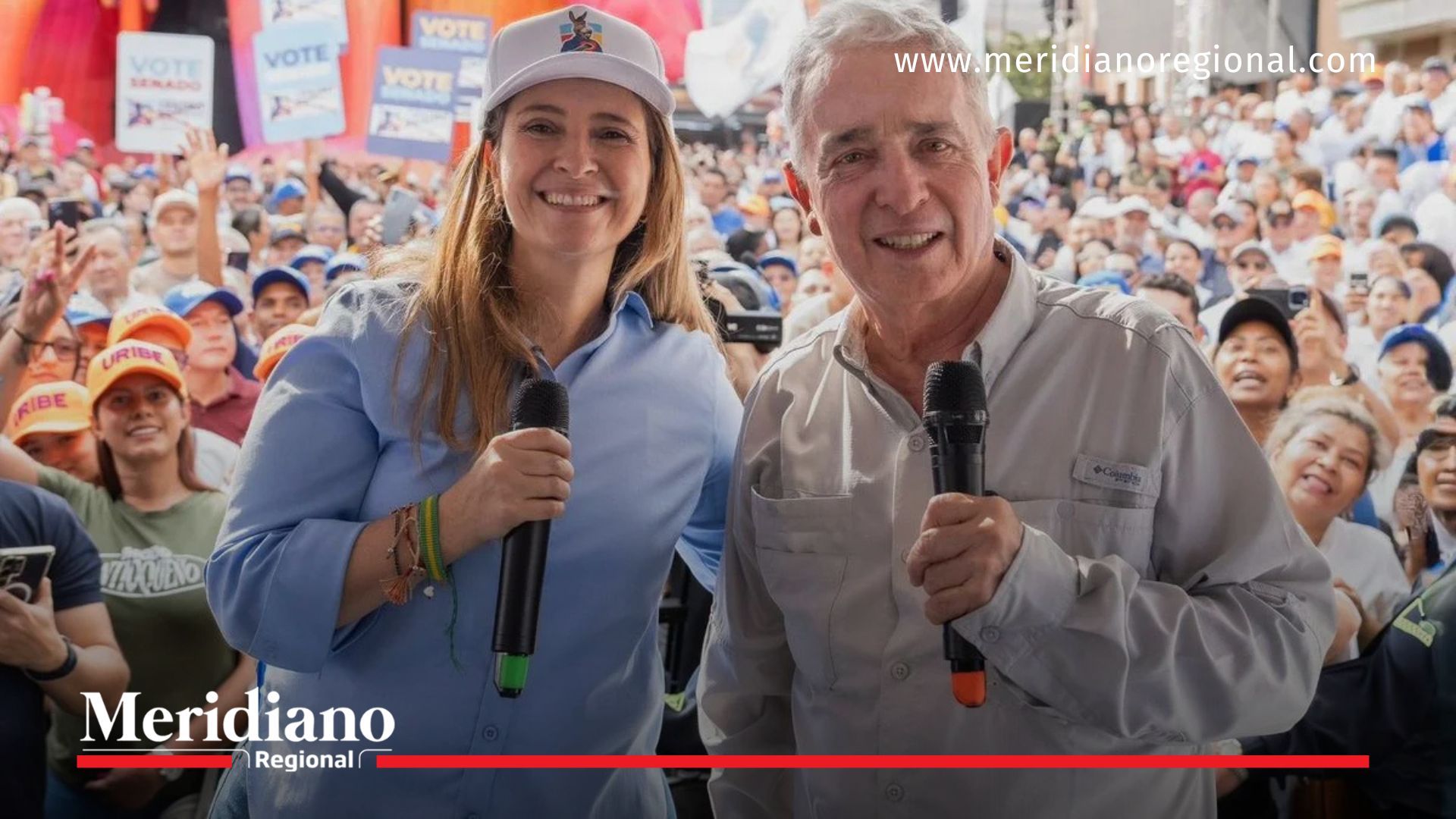 Paloma Valencia en Popayán acompañada por Álvaro Uribe Vélez durante jornada política con comunidades y gremios del Cauca.