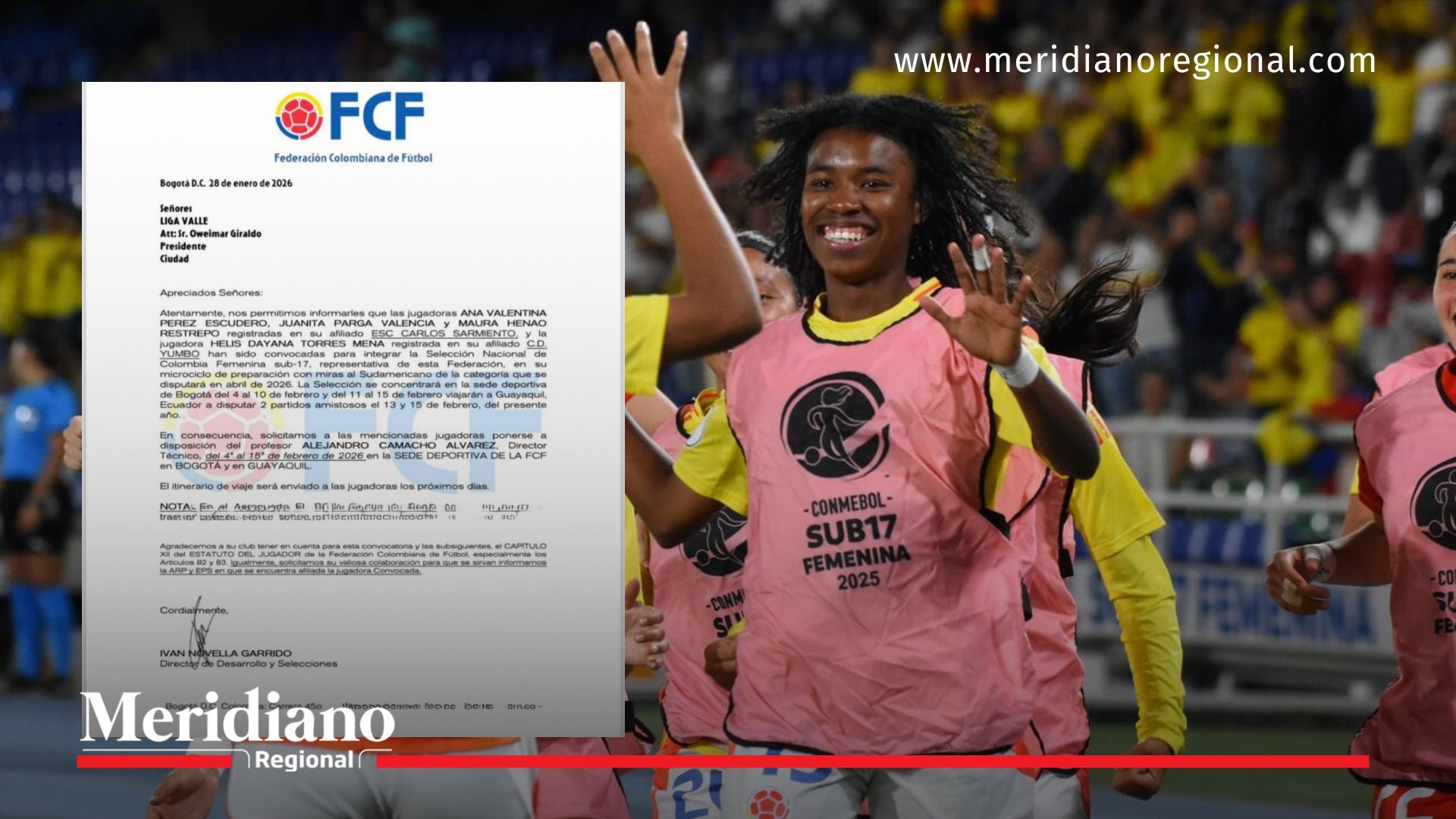 Carta de la Federación Colombiana de Fútbol y jugadora de la Selección Colombia Femenina Sub-17 convocada al proceso nacional