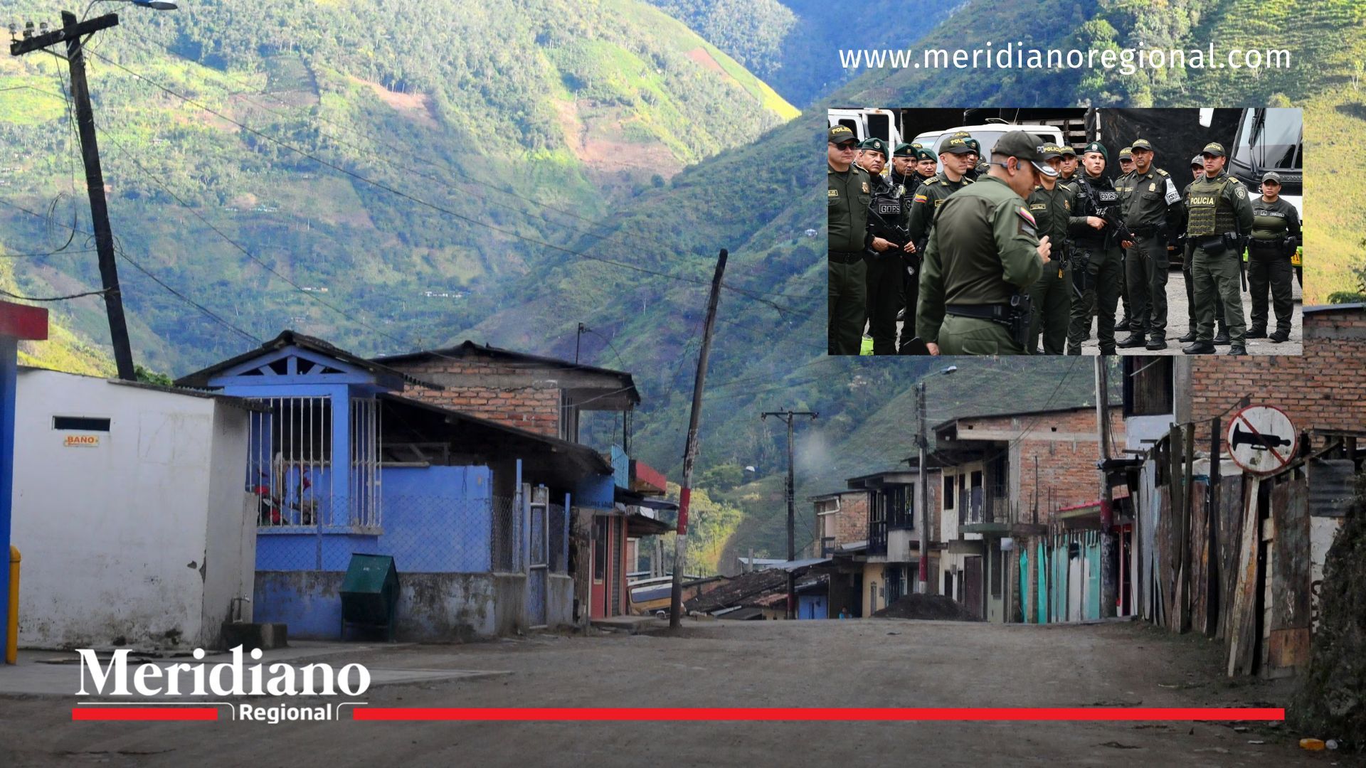 Vista de un sector urbano de El Plateado, Cauca, en medio de la tensión por los disturbios y las acciones violentas contra la Fuerza Pública.