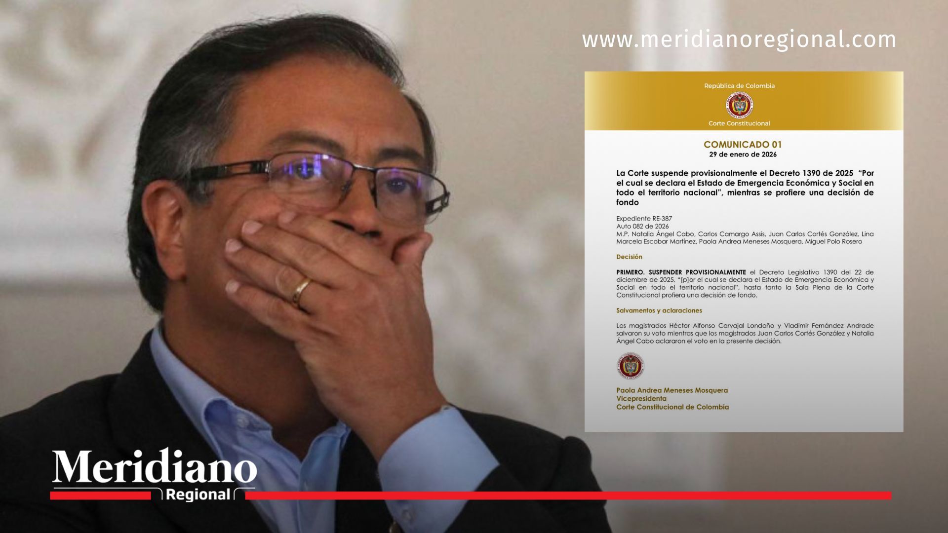 El presidente Gustavo Petro reaccionó a la suspensión provisional del Decreto 1390 de 2025, ordenada por la Corte Constitucional, que congela los impuestos de la emergencia económica.