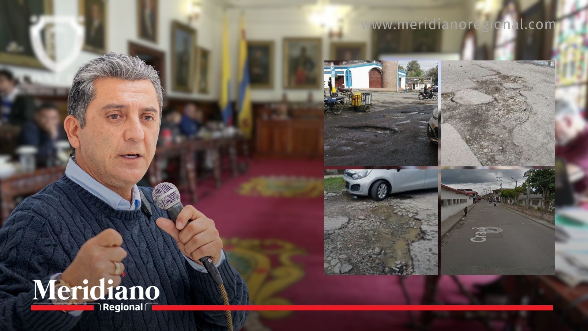 El alcalde de Popayán, Juan Carlos Muñoz Bravo, durante una sesión en el Concejo Municipal, mientras se ilustran algunos de los puntos críticos de la malla vial que serán intervenidos con el empréstito aprobado.