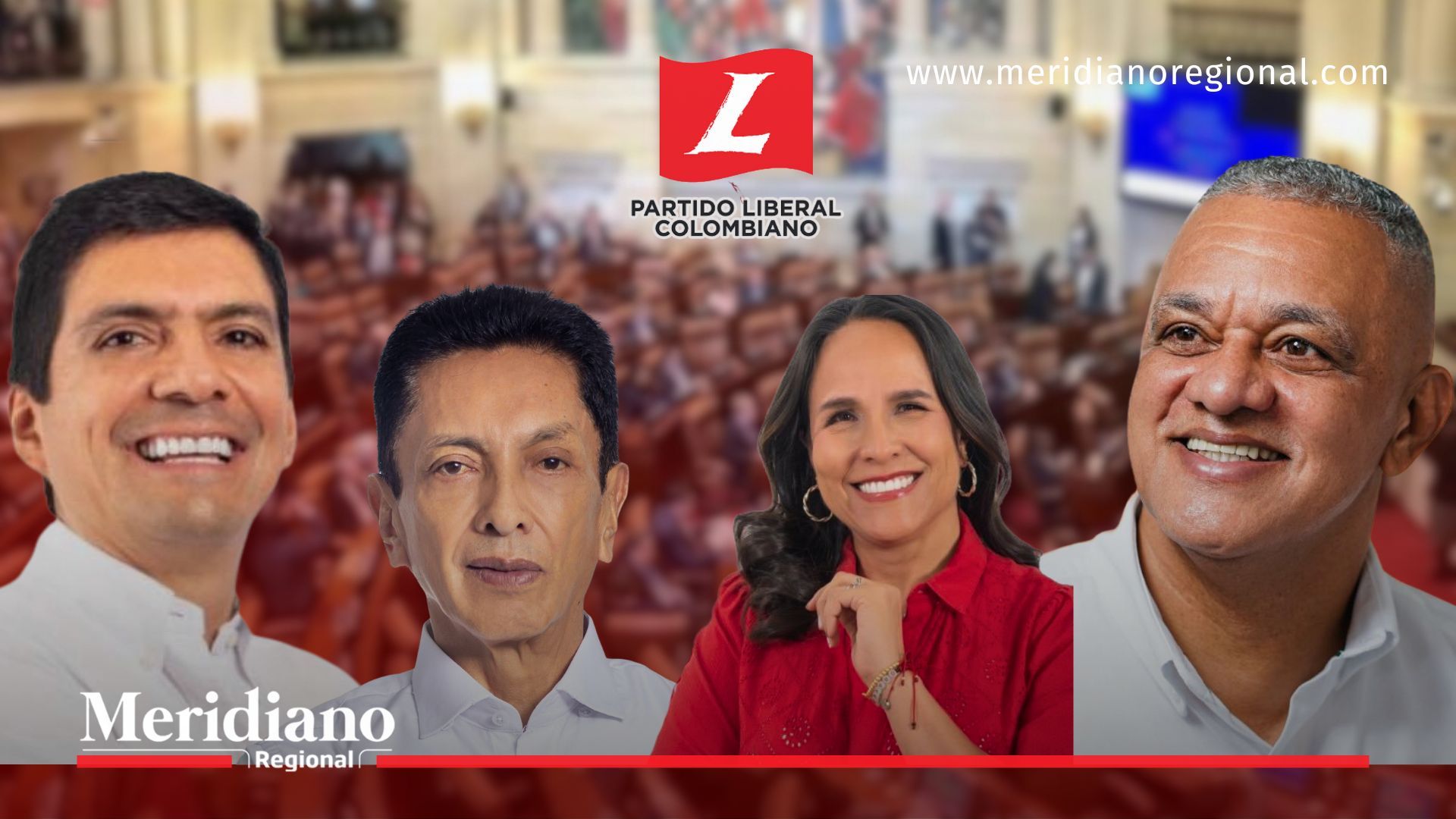 Candidatos del Partido Liberal a la Cámara de Representantes del Cauca en composición gráfica con fondo del Congreso de la República