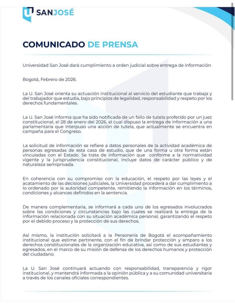 fundación san josé - comunicado oficial - orden judicial - cartel de los títulos - información académica