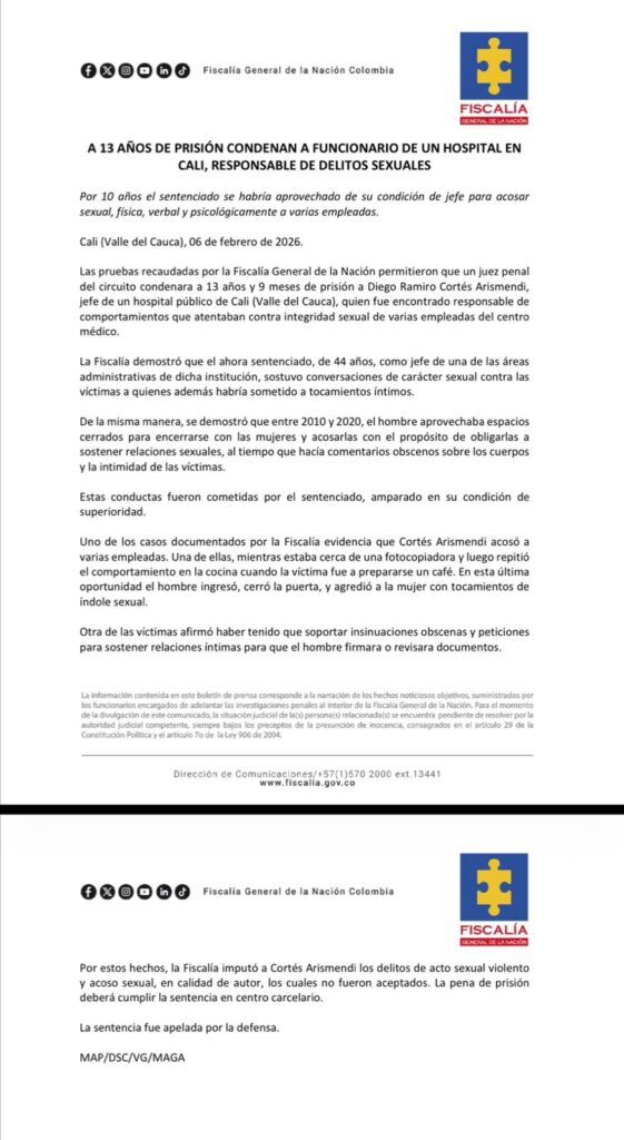 Abusos sexuales en hospital de Cali: Fiscalía confirma condena - Meridiano Regional abusos sexuales en hospital de Cali comunicado Fiscalía General de la Nación condena judicial