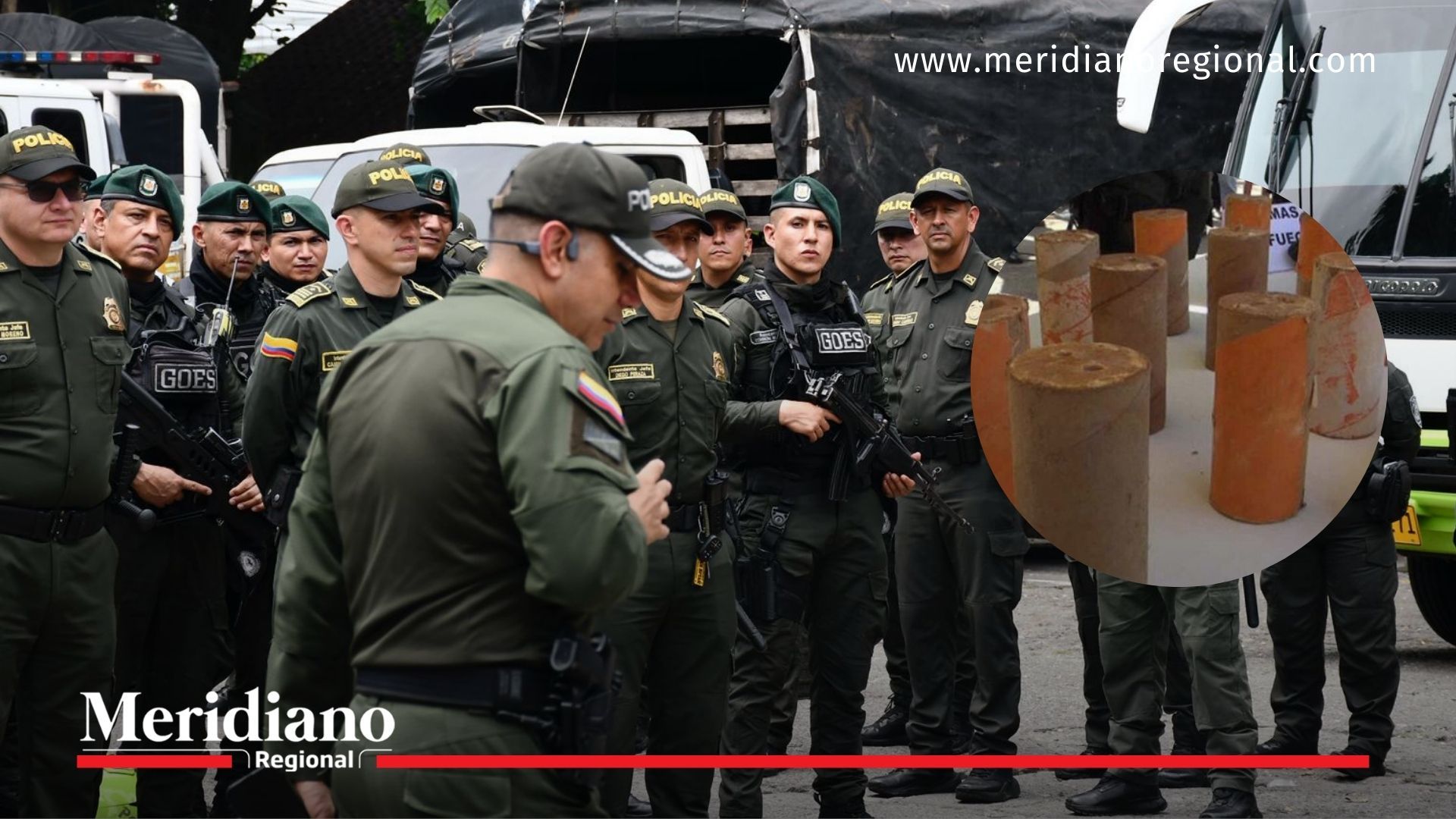 Uniformados de la Policía Nacional durante el operativo que permitió frustrar un atentado terrorista en Cali y la incautación de explosivos.