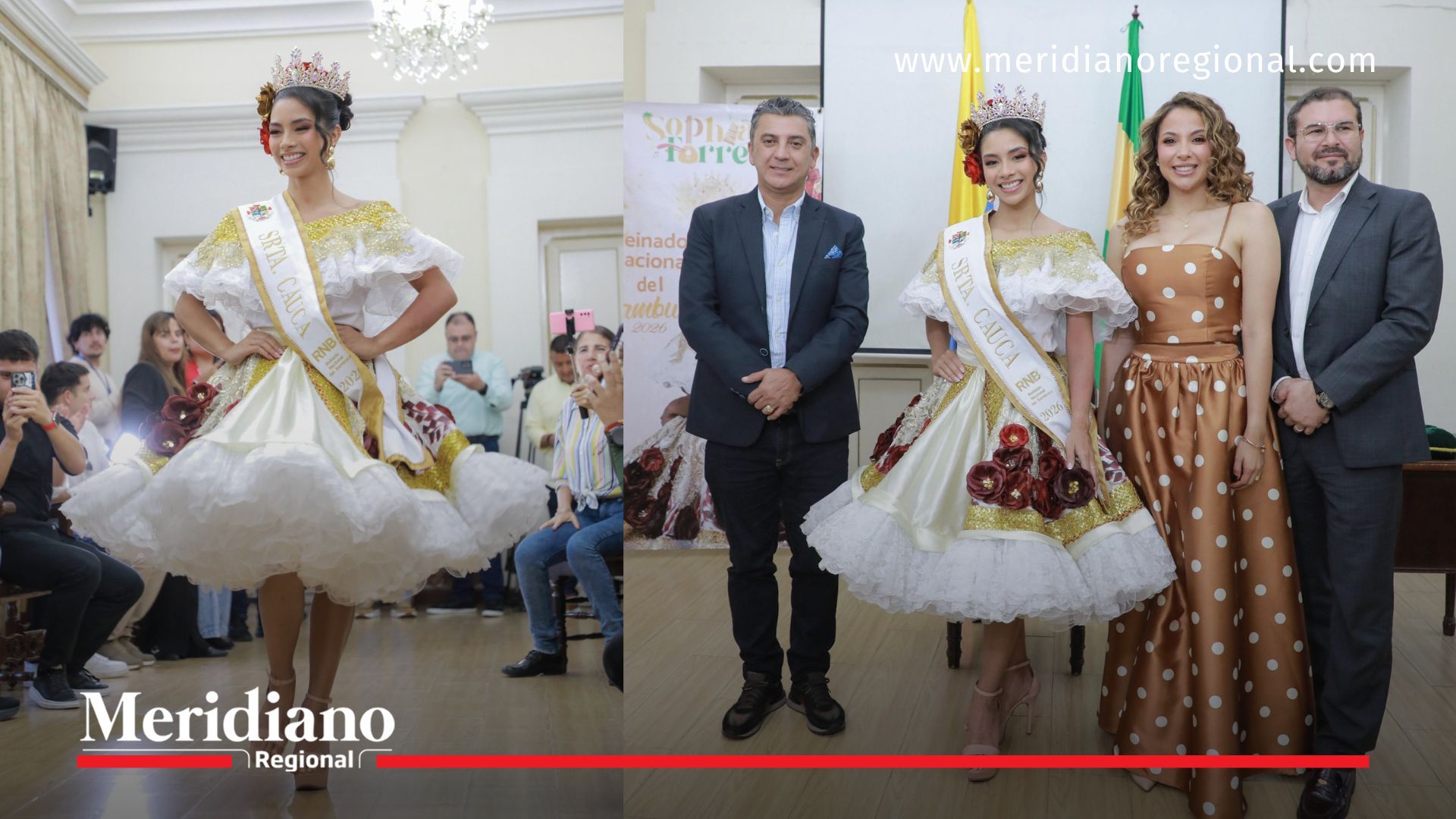 Sofía Torres Reinado Nacional del Bambuco 2026 durante la imposición de bandas como Señorita Cauca