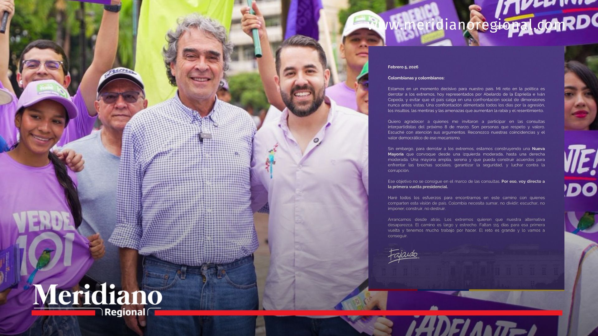 Sergio Fajardo primera vuelta durante recorridos de campaña por Colombia