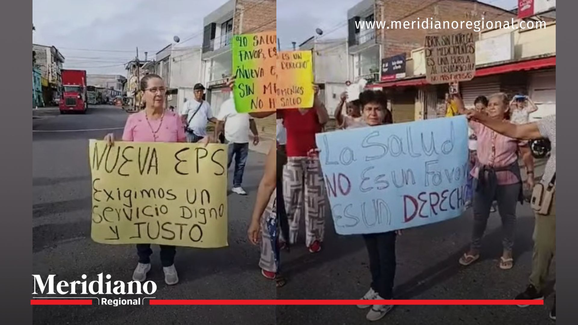 Bloqueo vía Panamericana en El Bordo por protesta de usuarios de Nueva EPS con carteles por salud digna