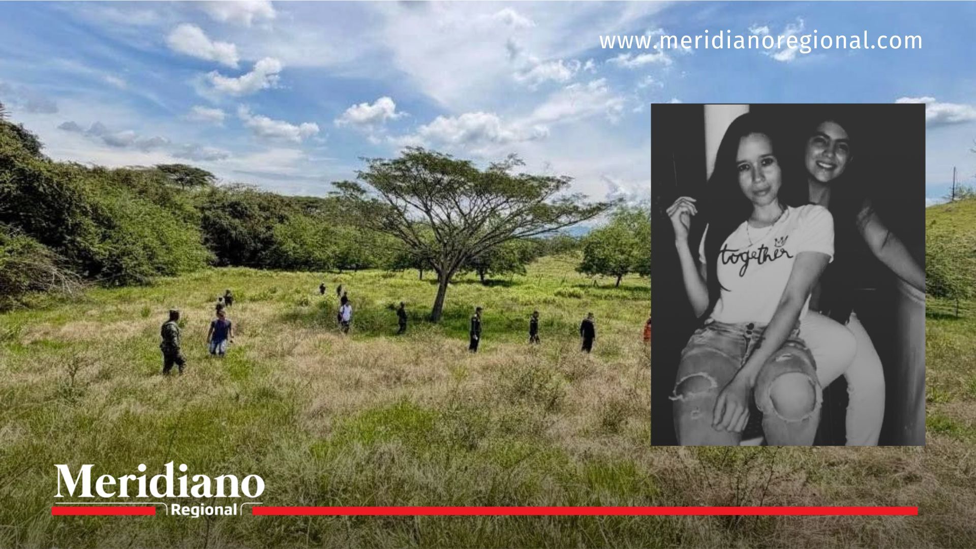 Zona rural de Cartago donde fueron halladas mujeres desaparecidas junto a fotografías de las víctimas