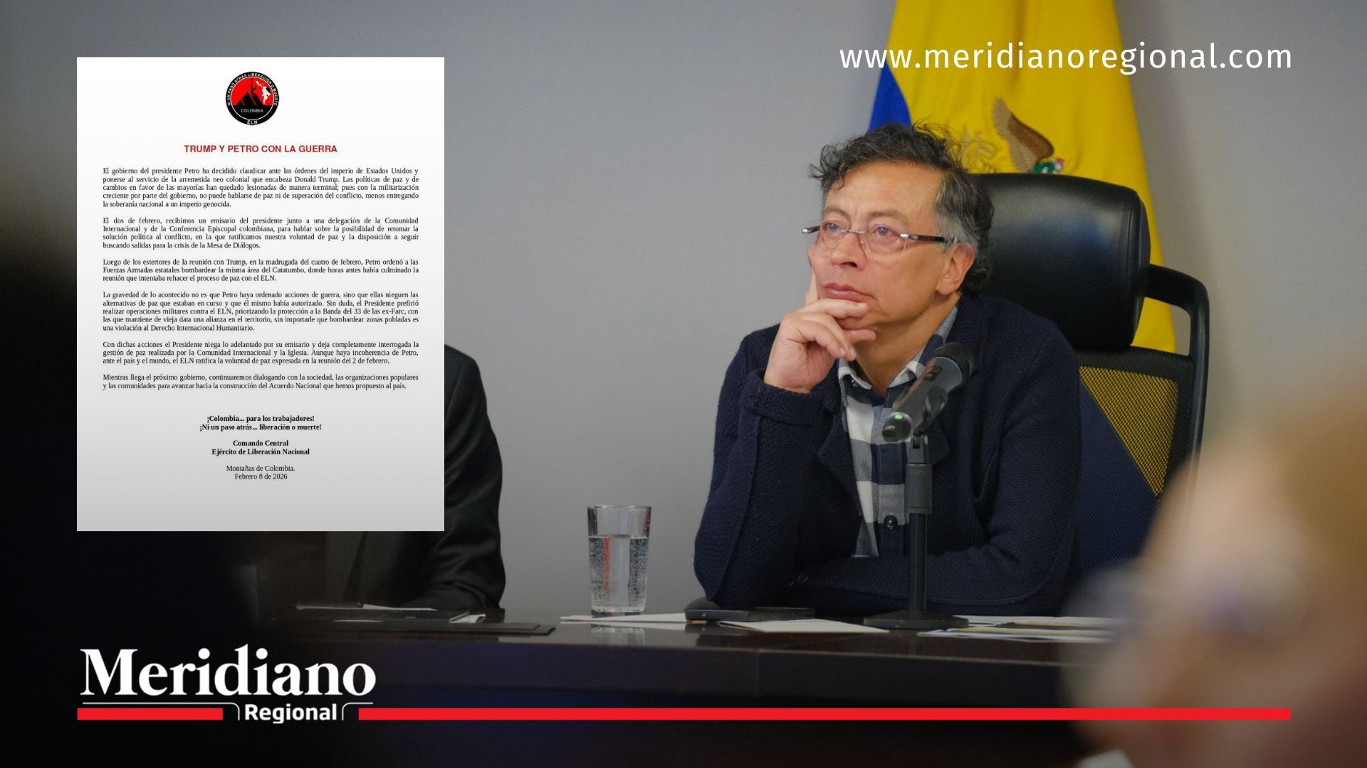 El presidente Gustavo Petro durante una intervención pública, mientras el ELN difundió un comunicado en el que cuestiona los bombardeos en el Catatumbo y pone en duda la continuidad del proceso de paz.