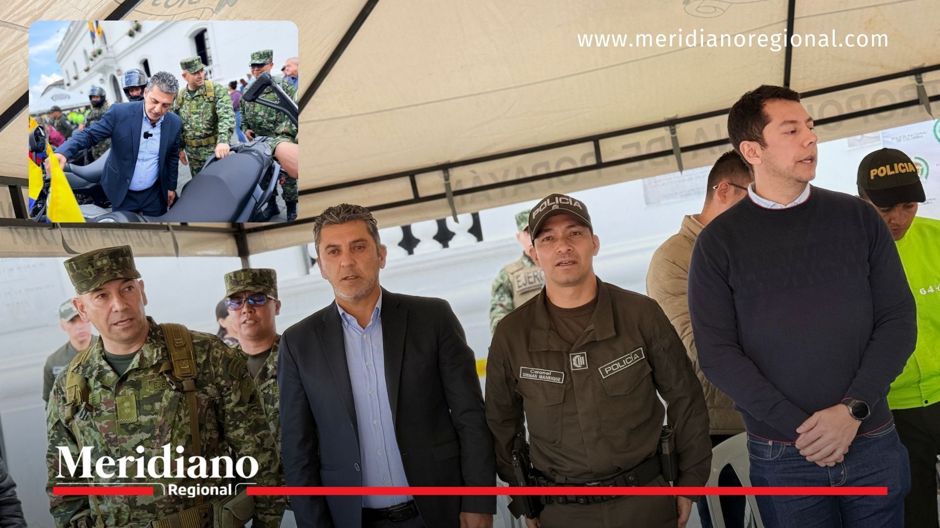 El alcalde Juan Carlos Muñoz Bravo, junto al coronel Germán Alfonso Manrique y el secretario de Gobierno Felipe Acosta, presenta los resultados operativos en materia de seguridad en Popayán.