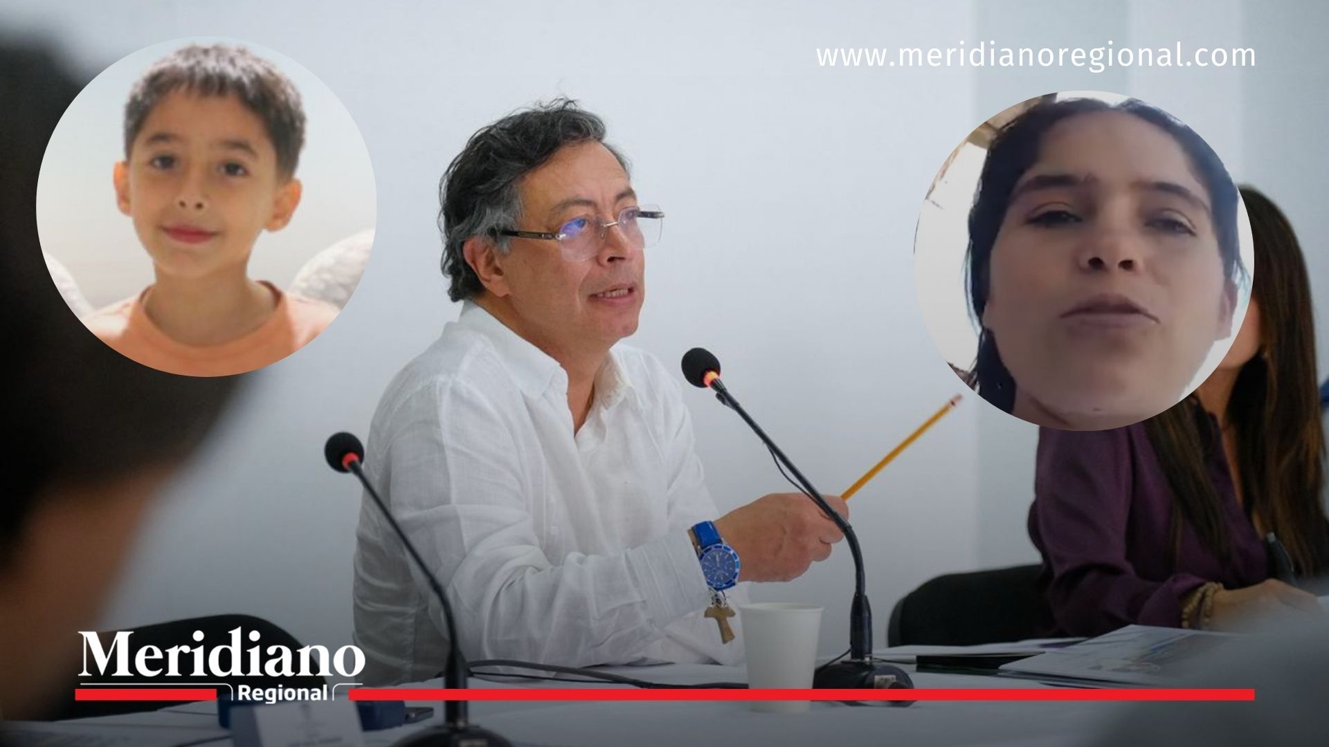 Caso Kevin Acosta con Gustavo Petro en declaración oficial y fotografía sobrepuesta de Kevin y su madre.