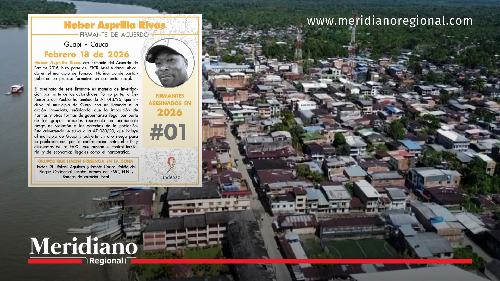 Panorámica de Guapi Cauca tras el asesinato en Guapi del firmante de paz Heber Asprilla Rivas