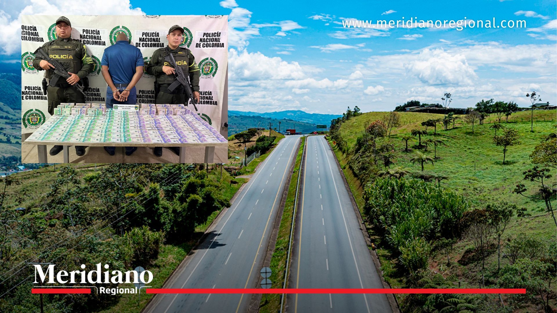 Incautación en la vía Buenaventura–Buga con capturado y dinero decomisado en Dagua Valle del Cauca durante operativo policial.