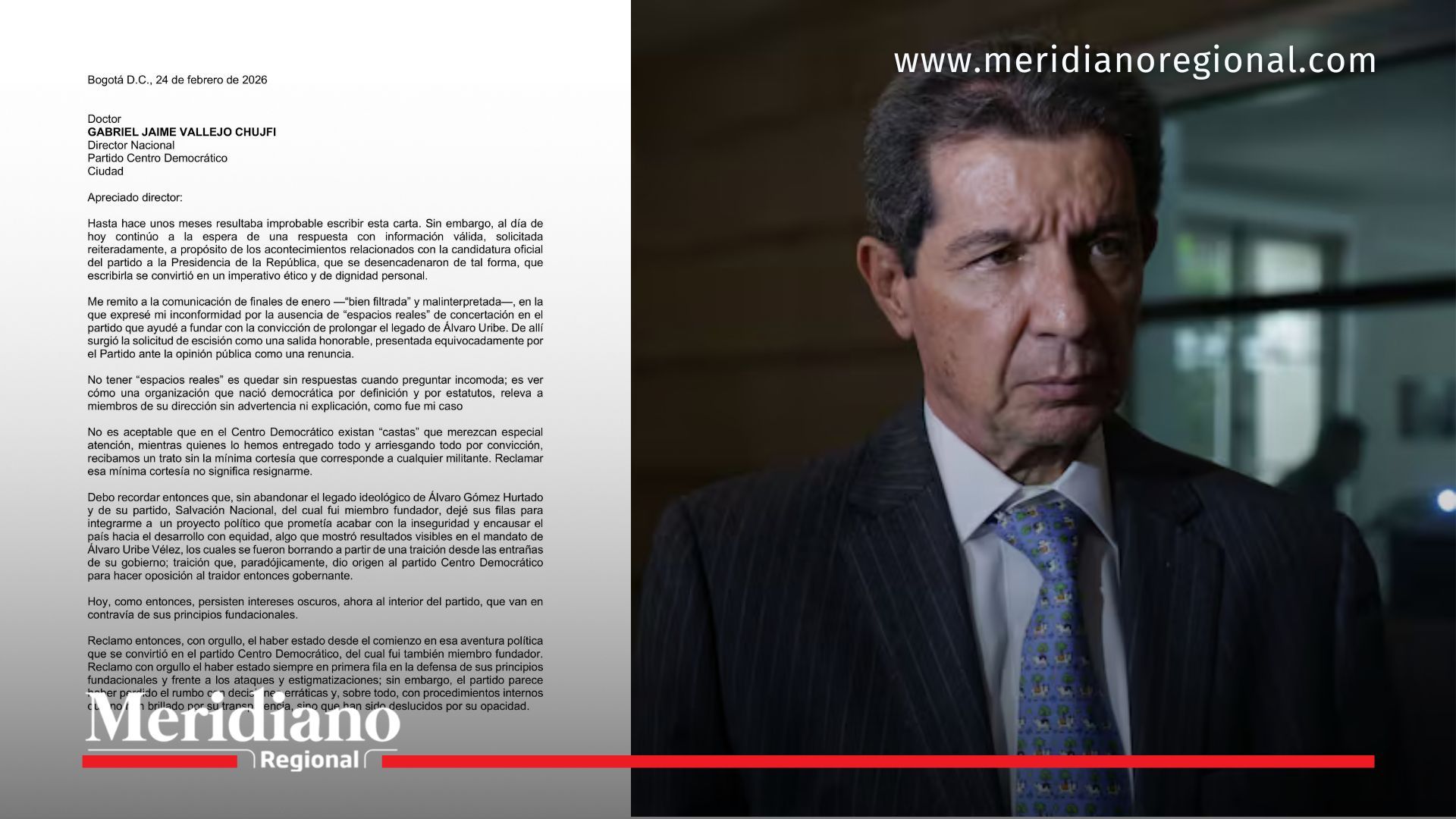 José Félix Lafaurie oficializó su renuncia al Centro Democrático mediante una carta dirigida a la dirección nacional del partido.