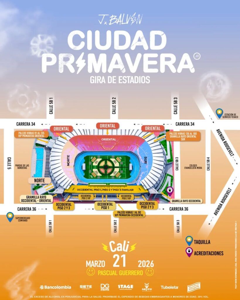 J Balvin en Cali mapa estadio Pascual Guerrero accesos concierto Cali vías movilidad evento