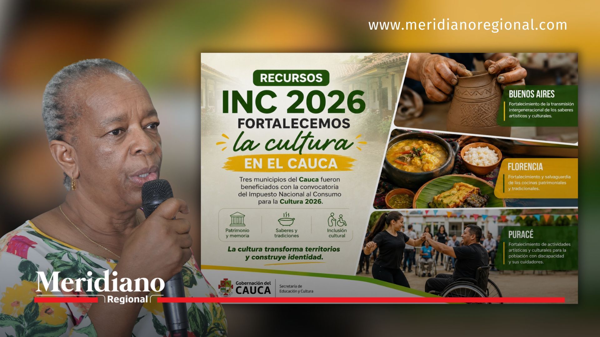 La Secretaría de Educación y Cultura del Cauca, liderada por Sor Inés Larrahondo Carabalí, anunció los municipios beneficiarios de la convocatoria Recursos INC 2026, que impulsará proyectos de patrimonio, saberes tradicionales e inclusión cultural en Buenos Aires, Florencia y Puracé.