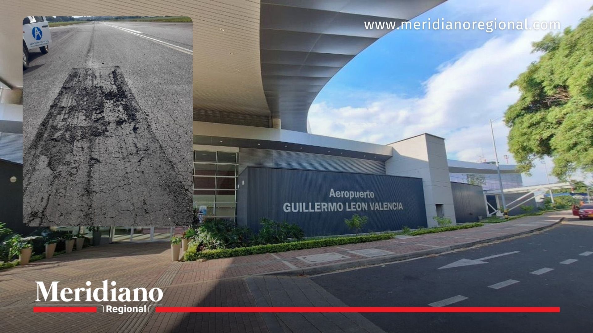 Fachada del Aeropuerto de Popayán Guillermo León Valencia durante anuncio de cierre temporal por mantenimiento de pista