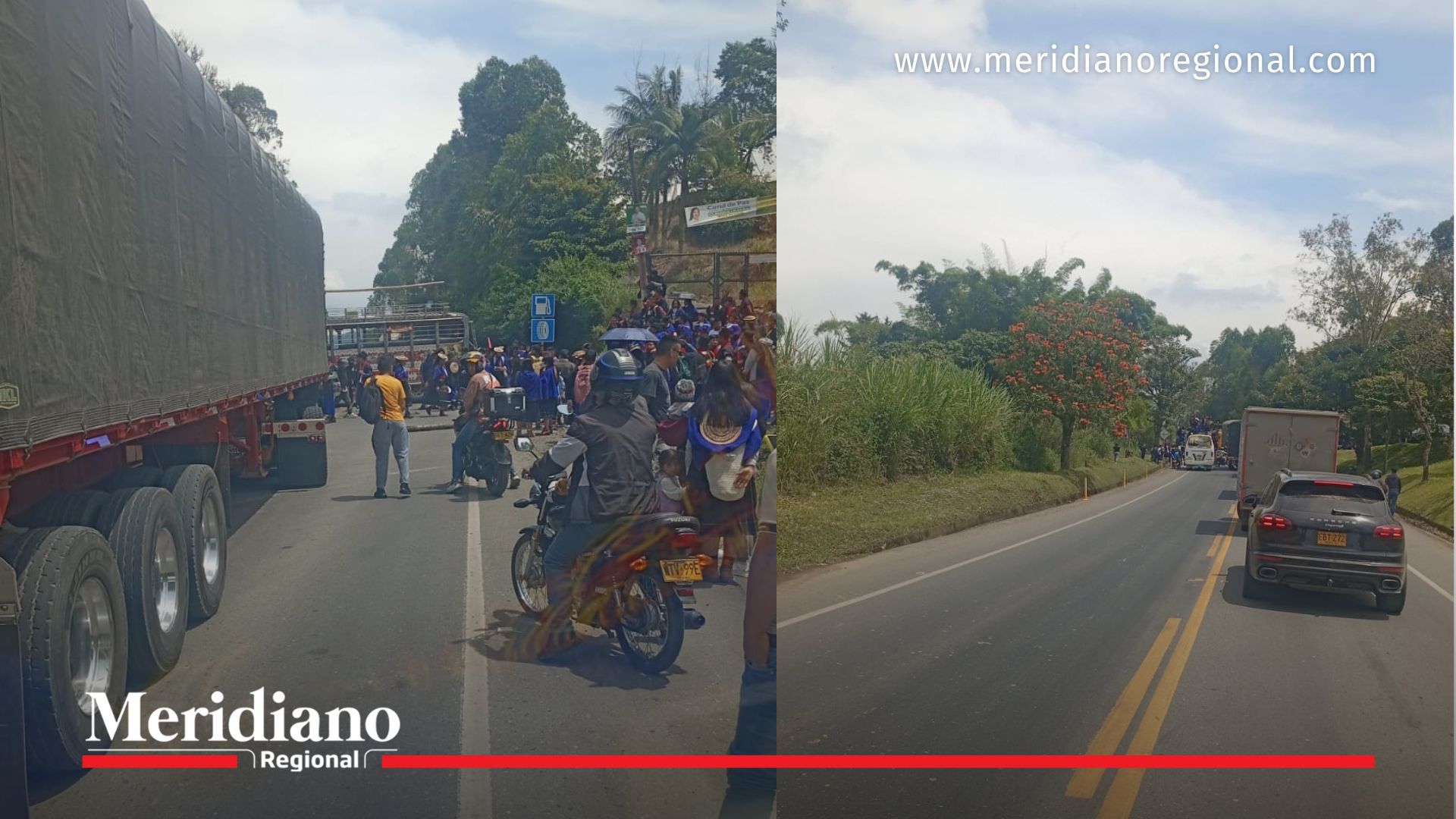 Vía Panamericana bloqueada en Piendamó con fila de vehículos y presencia de comunidades Misak en Cauca