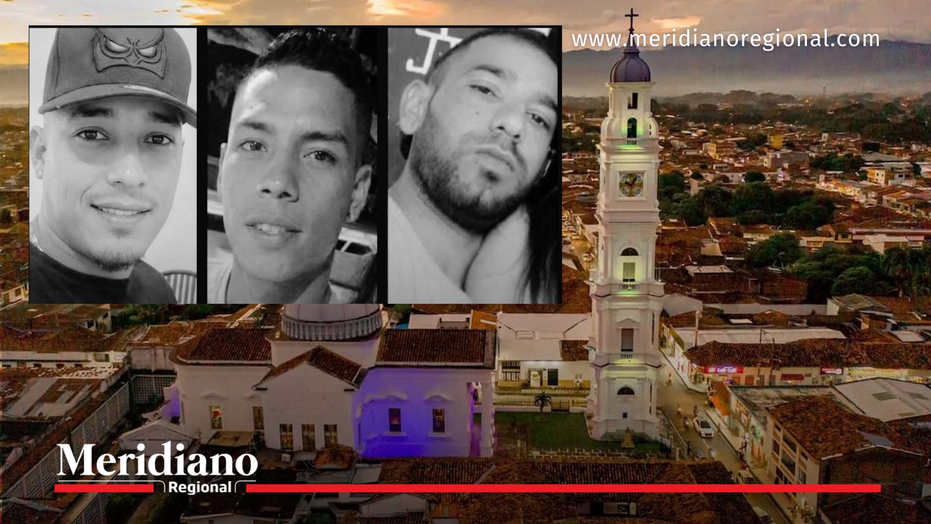 Retratos de los tres hombres asesinados en la masacre en Cartago Valle del Cauca tras ataque armado en el barrio El Danubio.
