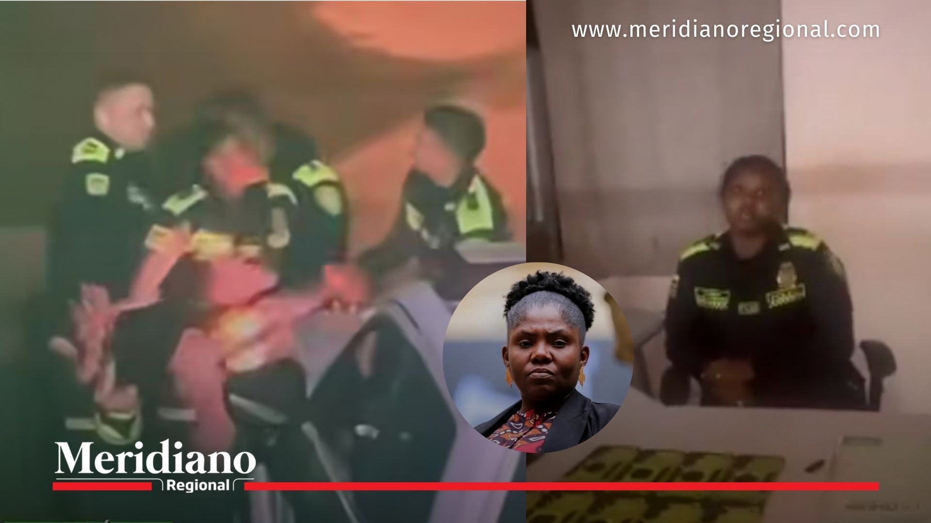 Imágenes del video donde aparece la patrullera Winy Saray Córdoba en Quibdó y fotografía de la vicepresidenta Francia Márquez, quien rechazó el presunto caso de racismo en la Policía.