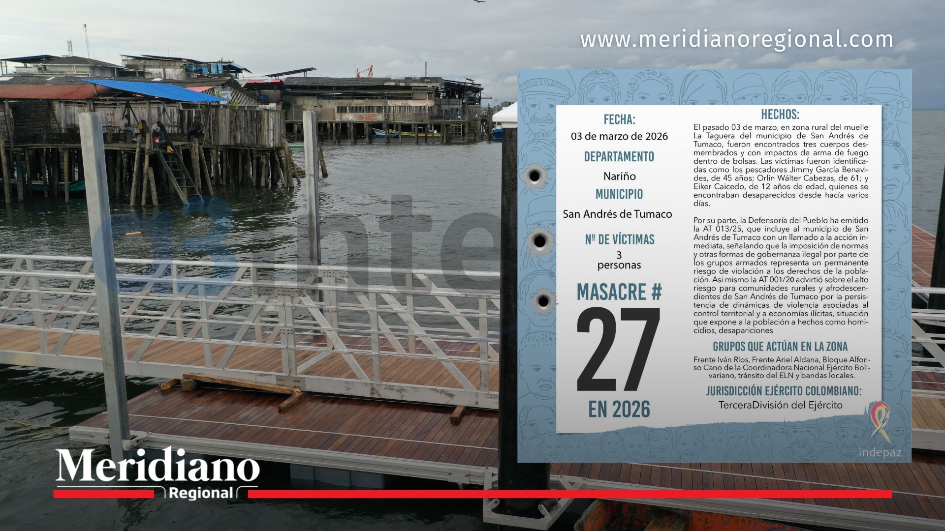 masacre en Tumaco grafico de Indepaz sobre la masacre 27 en Colombia en 2026 en el muelle La Taguera