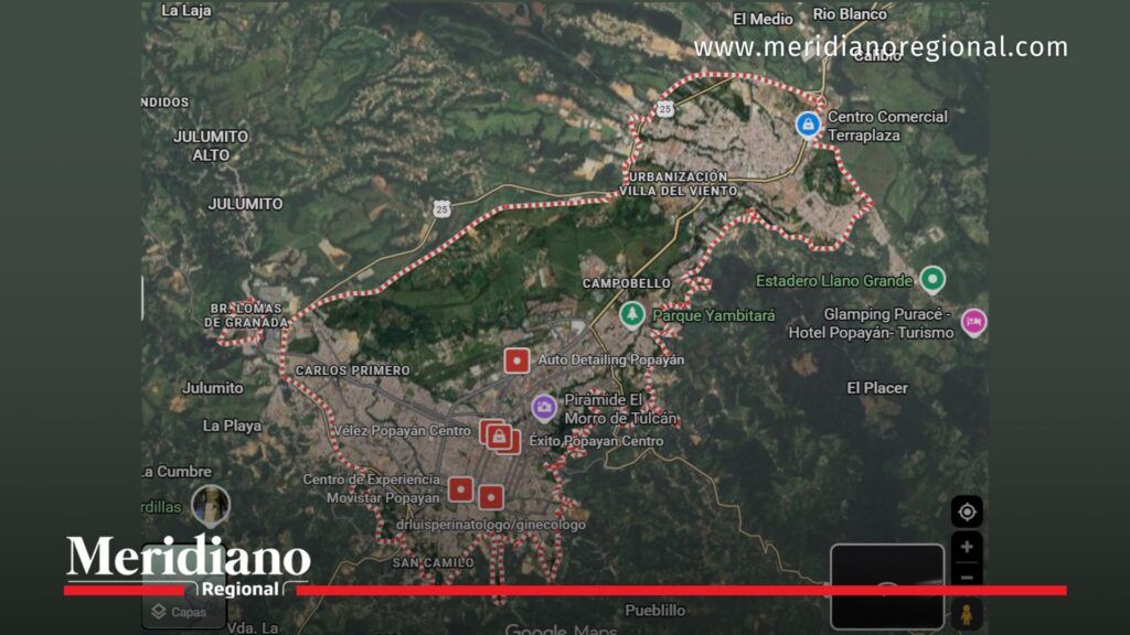 Mapa del territorio urbano de Popayán utilizado en el proceso de ordenamiento territorial Popayán y actualización del POT municipal.