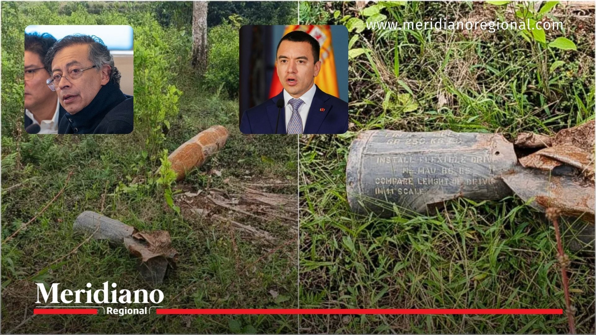 Imagen del artefacto explosivo hallado en Putumayo, con referencias a Gustavo Petro y Daniel Noboa en medio de la tensión en la frontera Colombia Ecuador.