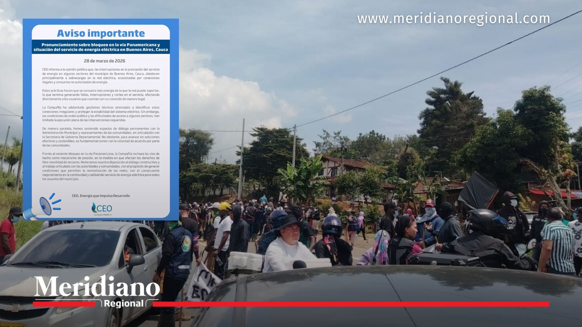 Comunidades bloquean la vía Panamericana en El Pital mientras se difunde comunicado de la CEO sobre fallas eléctricas.