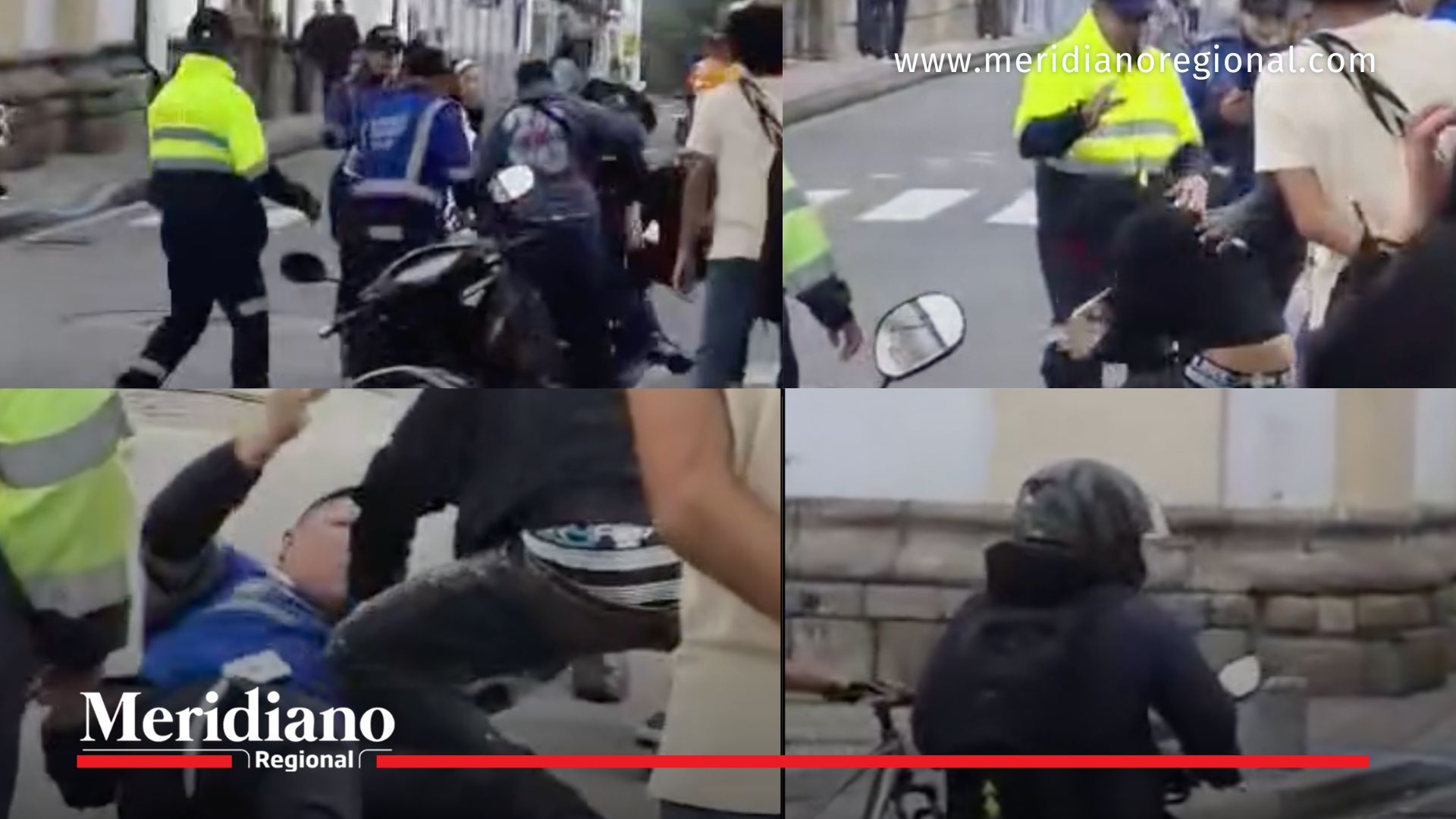 Momento en el que un agente de tránsito es agredido durante un procedimiento vial en el centro histórico de Popayán. El hecho quedó registrado en video y generó múltiples reacciones en redes sociales.