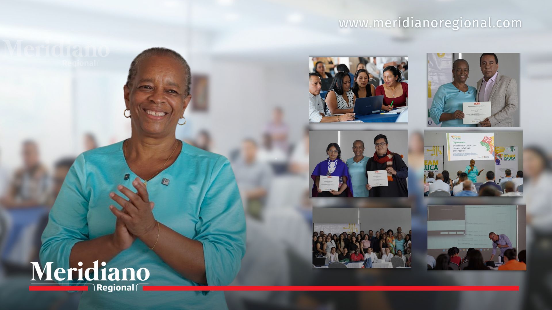 La secretaria de Educación del Cauca, Sor Inés Larrahondo Carabalí, junto a docentes que participaron en el diplomado en competencias STEAM, quienes recibieron certificación de la Universidad Autónoma de Occidente (UAO).