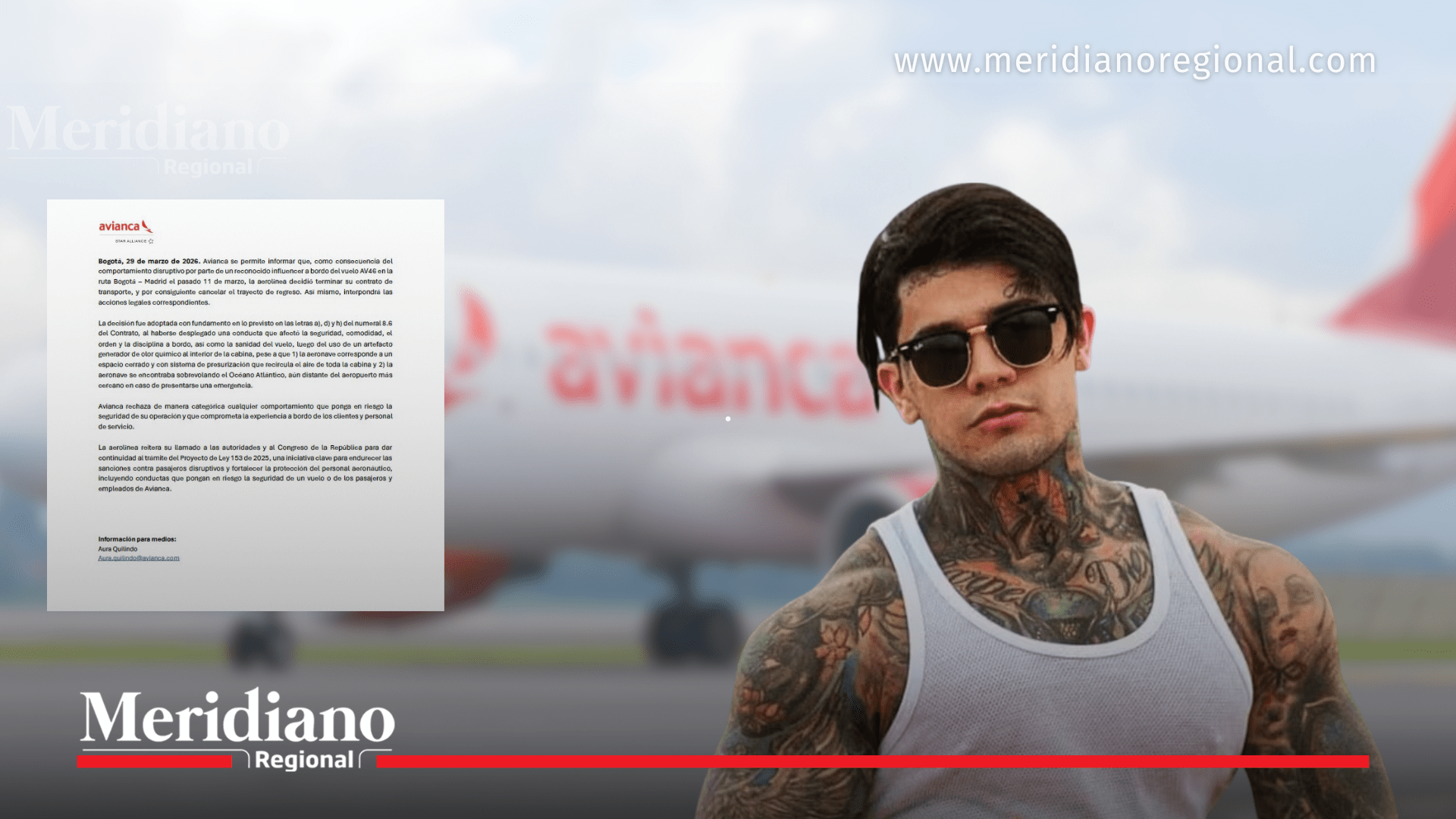 Yeferson Cossio Avianca en imagen con avión y comunicado tras incidente en vuelo internacional