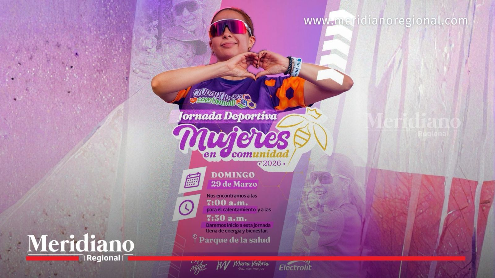 Flyer oficial de la jornada deportiva de mujeres en Popayán, que se realizará el 29 de marzo en el Parque de la Salud, promoviendo la actividad física, el bienestar y la integración comunitaria
