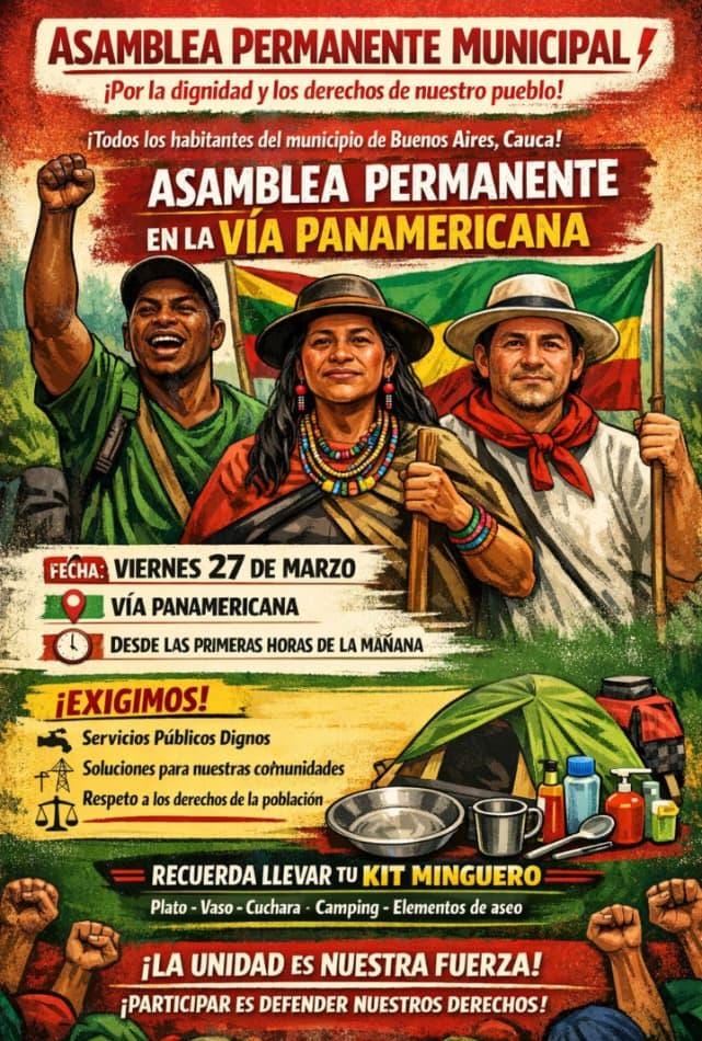 Bloqueo en la vía Panamericana por asamblea en Cauca - Meridiano Regional Convocatoria a bloqueo en la vía Panamericana en Cauca con asamblea permanente en Buenos Aires