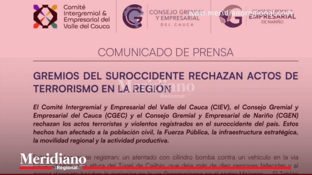 Gremios del suroccidente colombiano rechazan hechos ocurridos en vía Panamericana