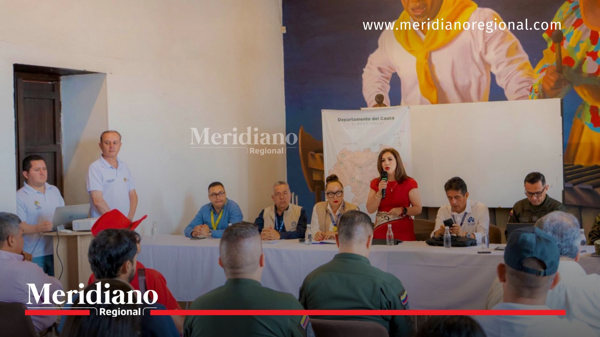 Maribel Perafán Gallardo, secretaria de Gobierno del Cauca, interviene durante la Comisión para la Coordinación y Seguimiento de los Procesos Electorales, espacio que reunió a autoridades civiles, Fuerza Pública y organismos de control para coordinar las acciones de seguridad y logística de las elecciones presidenciales en el departamento.