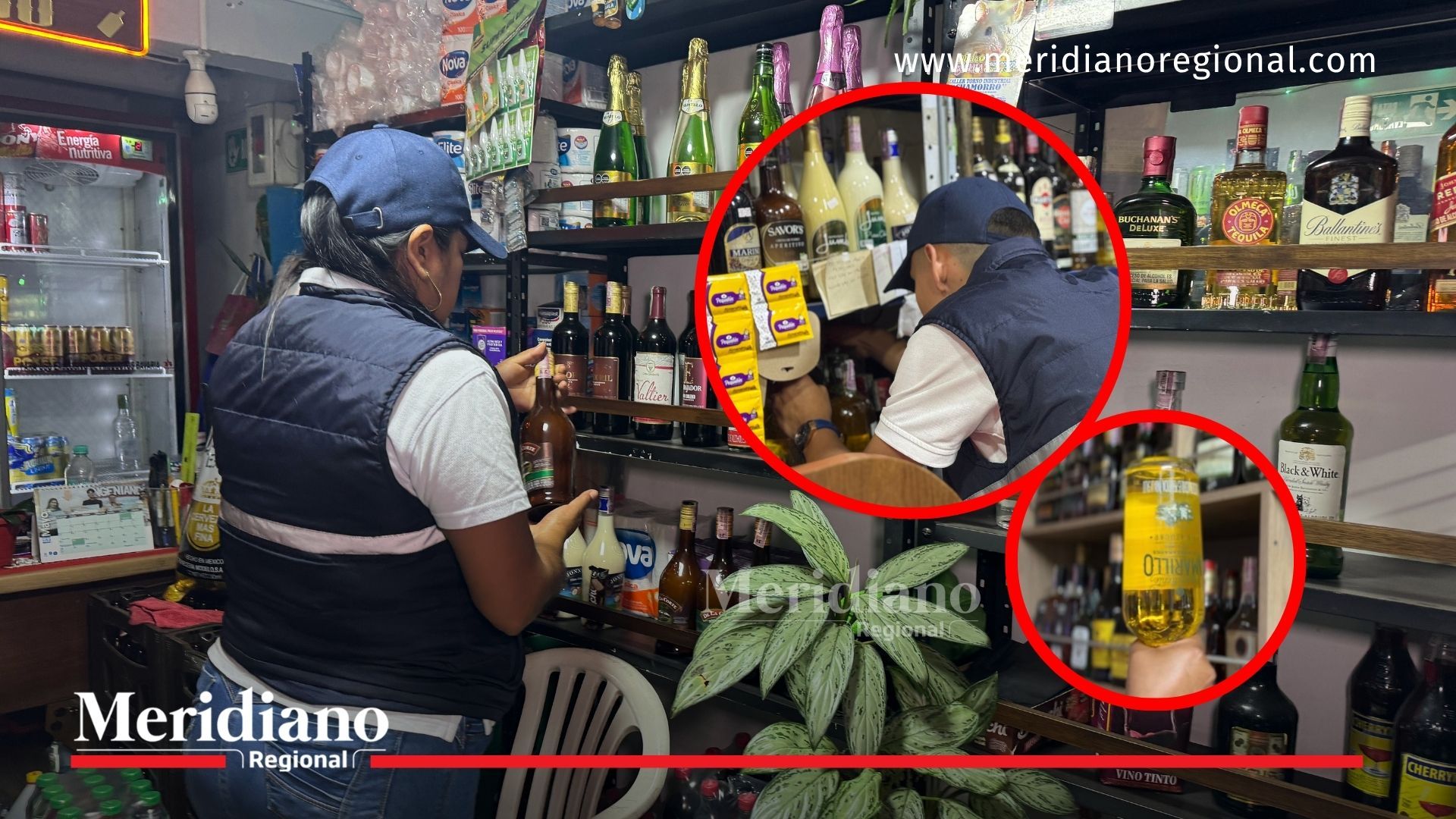 Funcionarias del Grupo Operativo Anti Contrabando del Cauca realizan inspección de botellas de licor en un establecimiento comercial de Popayán durante operativos de control y fiscalización para detectar productos adulterados e ilegales.