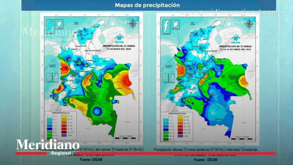 IDEAM reporta fuertes lluvias en zonas del Pacífico colombiano - Meridiano Regional Mapas del IDEAM con niveles de precipitación en Colombia durante las últimas 24 y 72 horas. Se observan lluvias intensas en regiones del Pacífico colombiano como Chocó, Valle del Cauca, Cauca y Nariño.