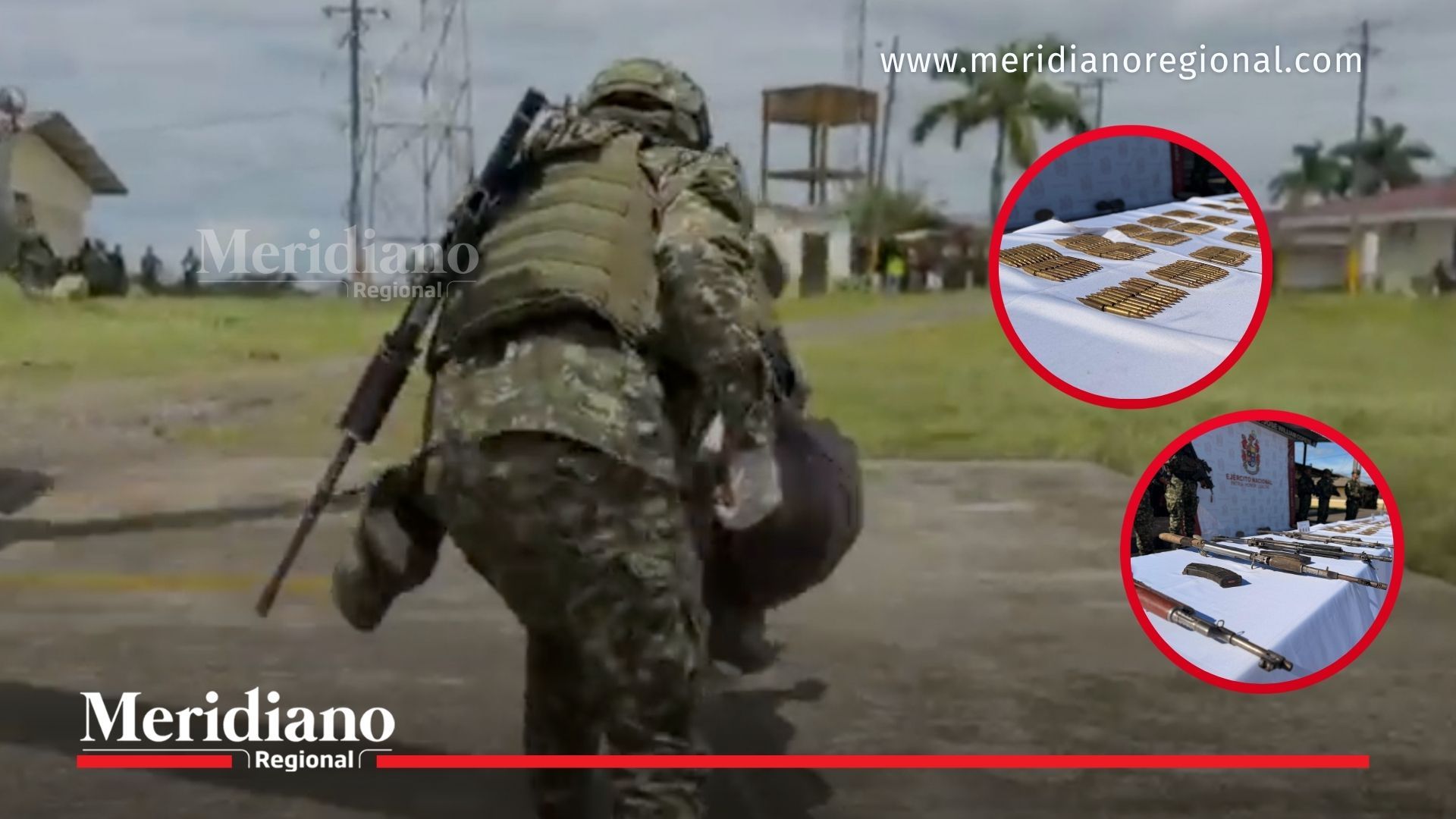 Soldado del Ejército Nacional durante operativo militar contra el Clan del Golfo en Sipí, Chocó, donde fueron incautadas armas y munición.