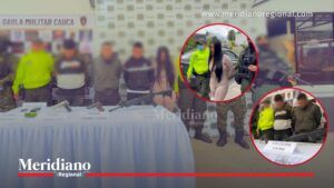 Presentación de cinco capturados señalados de integrar una banda dedicada al robo de vehículos de carga en Cauca durante operativo de la Policía y el Gaula Militar en Popayán.