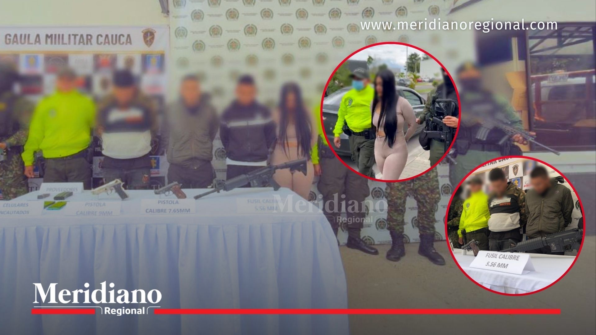Presentación de cinco capturados señalados de integrar una banda dedicada al robo de vehículos de carga en Cauca durante operativo de la Policía y el Gaula Militar en Popayán.