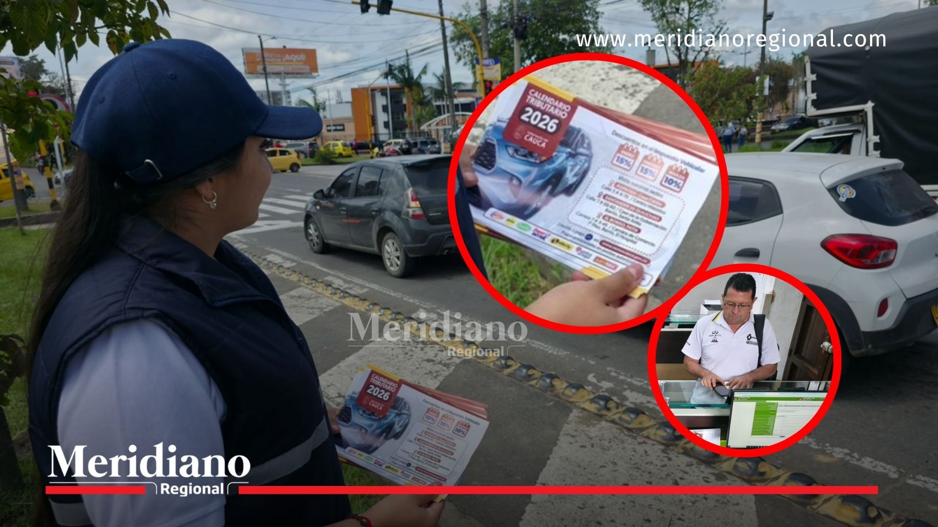 La imagen reúne diferentes momentos de la estrategia de socialización liderada por la Gobernación del Cauca para informar a los contribuyentes sobre los plazos, modalidades de pago y obligaciones relacionadas con el impuesto vehicular correspondiente a la vigencia 2026.