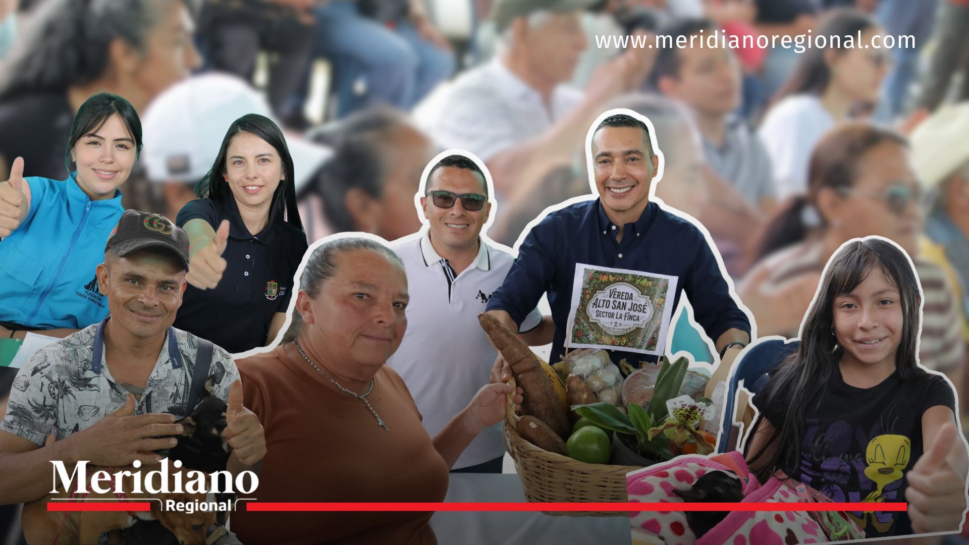 Gobernador Jorge Octavio Guzmán junto a niños, jóvenes, productores rurales y familias campesinas durante una jornada de desarrollo rural y bienestar animal en Timbío.