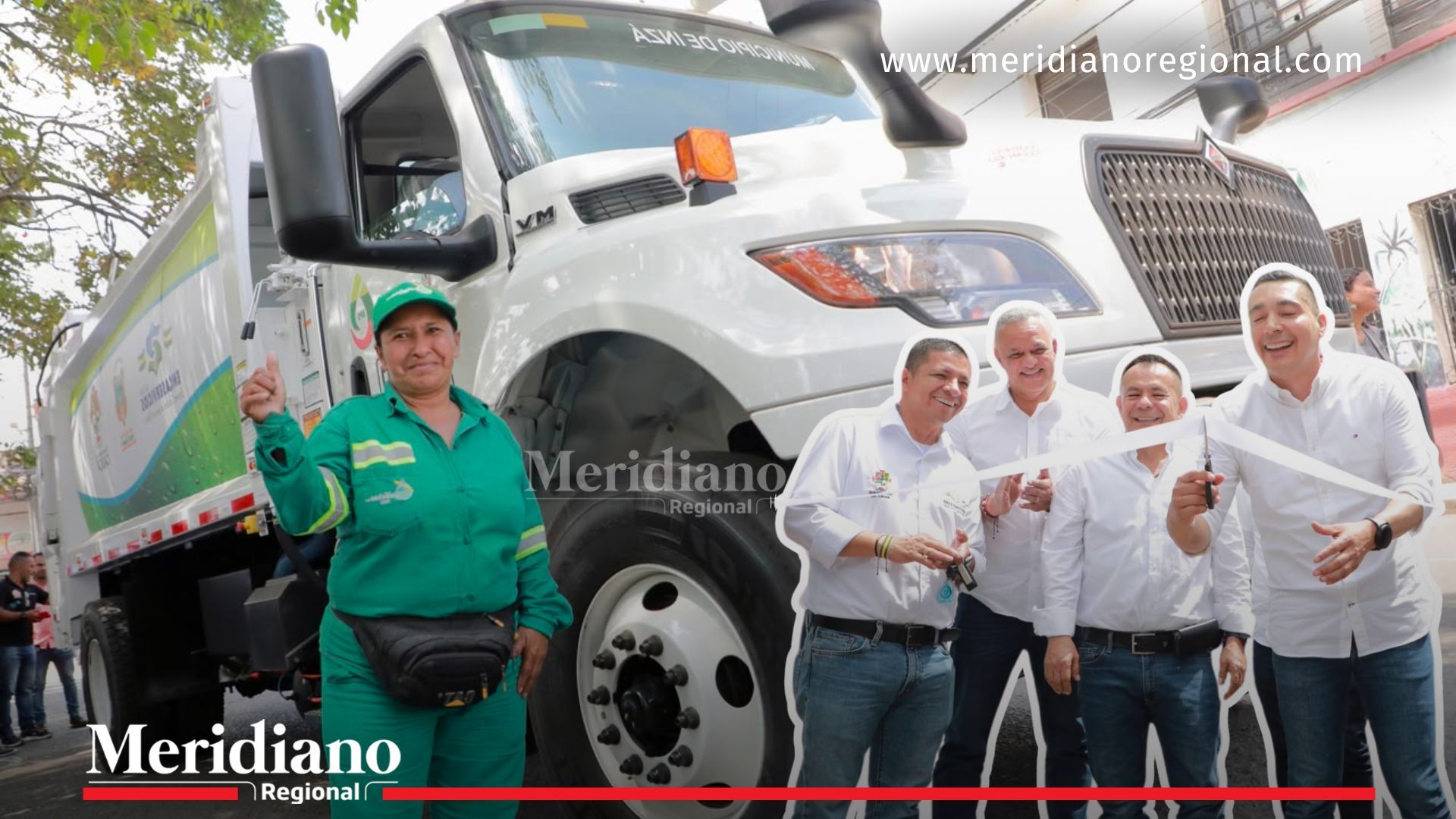 El gobernador Jorge Octavio Guzmán, junto al alcalde de Santander de Quilichao, Luis Eduardo Grijalba Muñoz, y representantes de EMCASERVICIOS, lideró la entrega oficial de nuevos vehículos compactadores que fortalecerán la recolección de residuos en Santander de Quilichao, Caloto e Inzá.