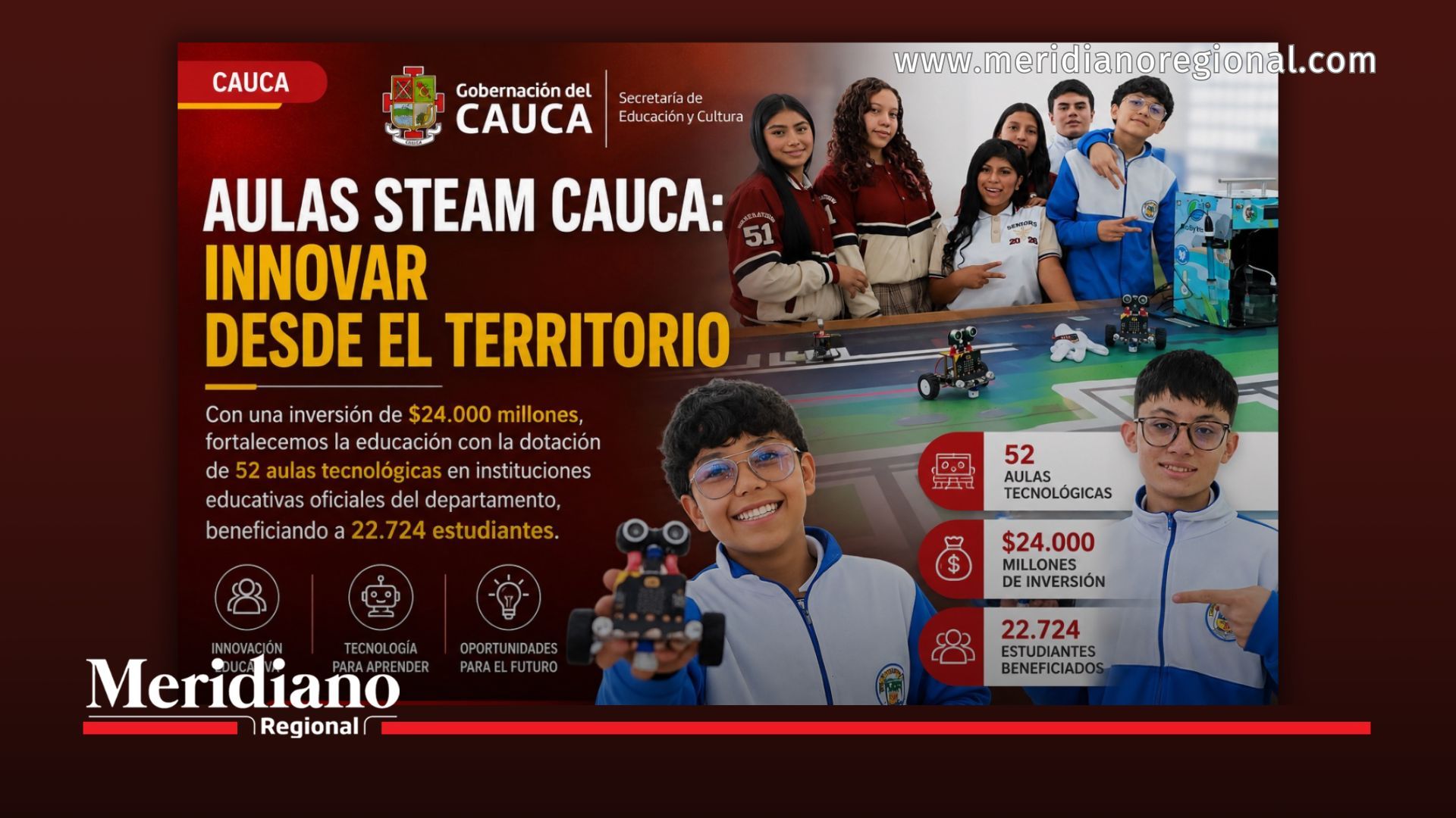 La estrategia Aulas STEAM Cauca fortalece la educación con tecnología de vanguardia para más de 22.700 estudiantes del departamento.