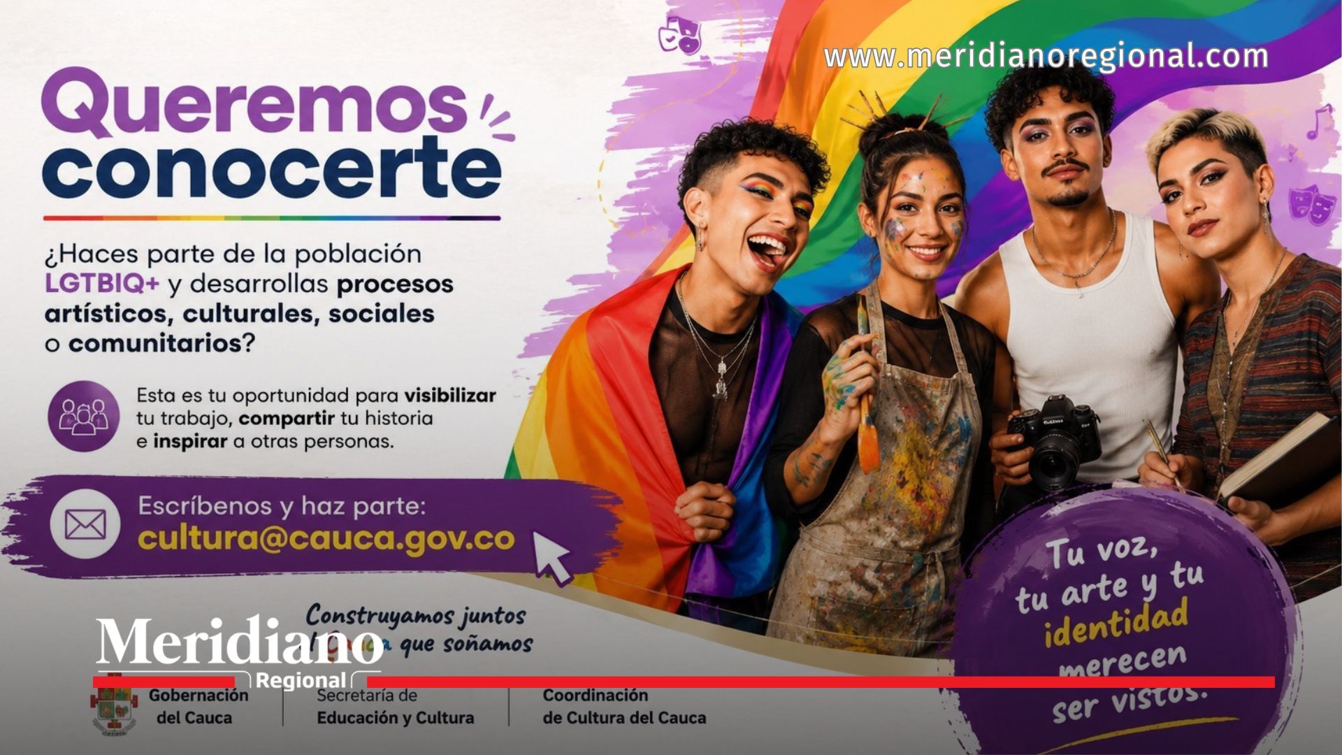 La Secretaría de Educación y Cultura del Cauca abrió una convocatoria para que personas de la población LGTBIQ+ compartan sus procesos artísticos, culturales y comunitarios en la Revista de Cultura del Cauca.