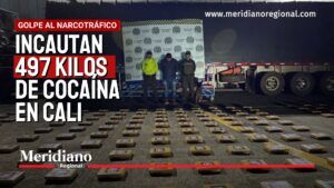 Portada de la noticia sobre los 497 kilos de cocaína incautados en Cali durante un operativo de la Policía Nacional contra una ruta del narcotráfico proveniente de Cauca.