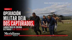 Mercaderes, Cauca: Portada de Meridiano Regional sobre la operación militar en Mercaderes, Cauca, con el traslado de un capturado, un helicóptero del Ejército y el titular sobre los resultados de la ofensiva militar.