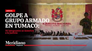 Armas, munición y equipos incautados por el Ejército Nacional durante una operación contra la estructura Mariscal Sucre en Tumaco, Nariño.